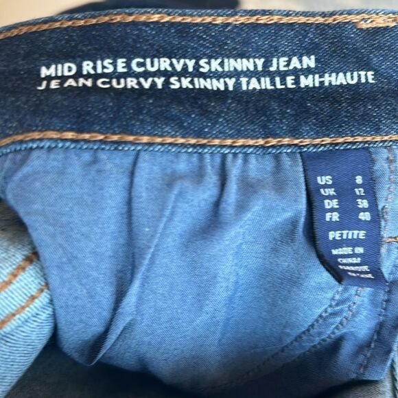 Land's End Curvy Midrise  Skinny Leg Jeans River Rinse Dark Denim Stretch 8 Pet - Picture 12 of 16